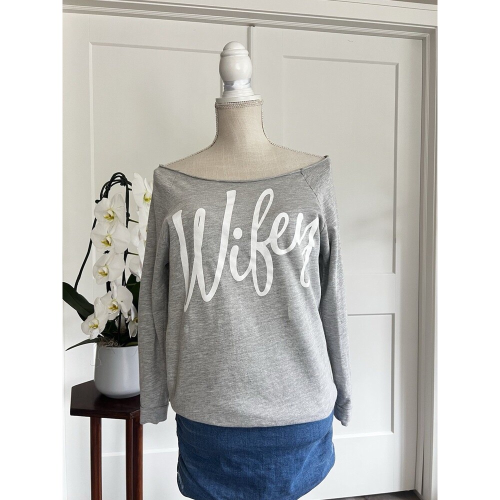 Women's Wifey Sweatshirt Off Shoulder Grey Sweatshirt